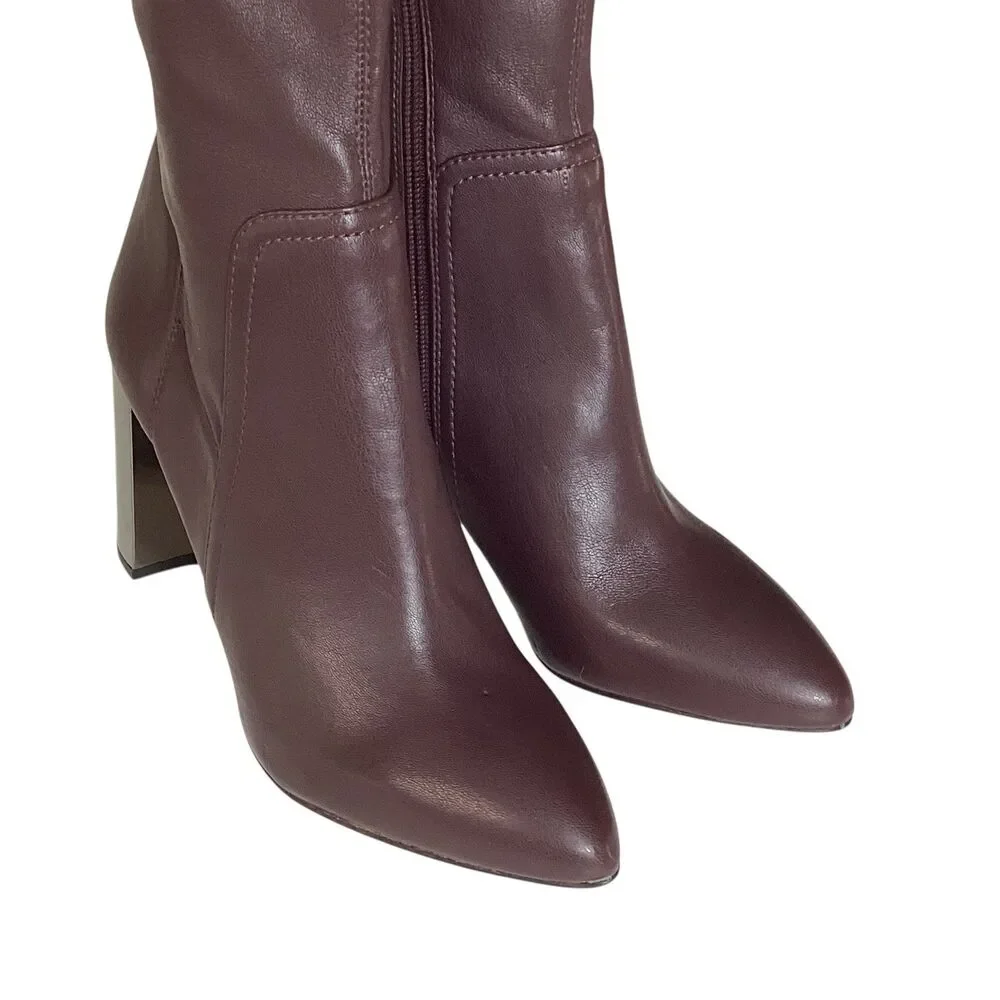 Franco Sarto Kolette Burgundy Metallic Block Heel Pointed Toe Tall Boots 8M